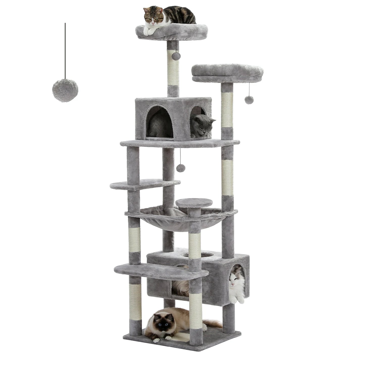Large Cat Tree and Tower for Indoor Cats With Sisal-Covered Scratching Posts Spacious Hammock Padded Perches and Condos.