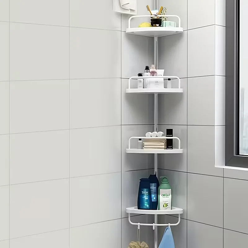 4-Layer Tension Pole Bathroom Shelf – Rust-Resistant Shower Organizer
