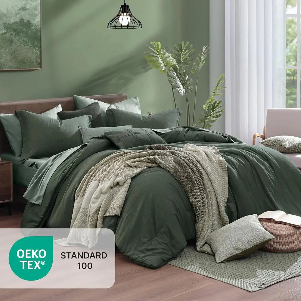 Modern King Bedding Set – Deep Forest 7 Piece Comforter Set with Shams.