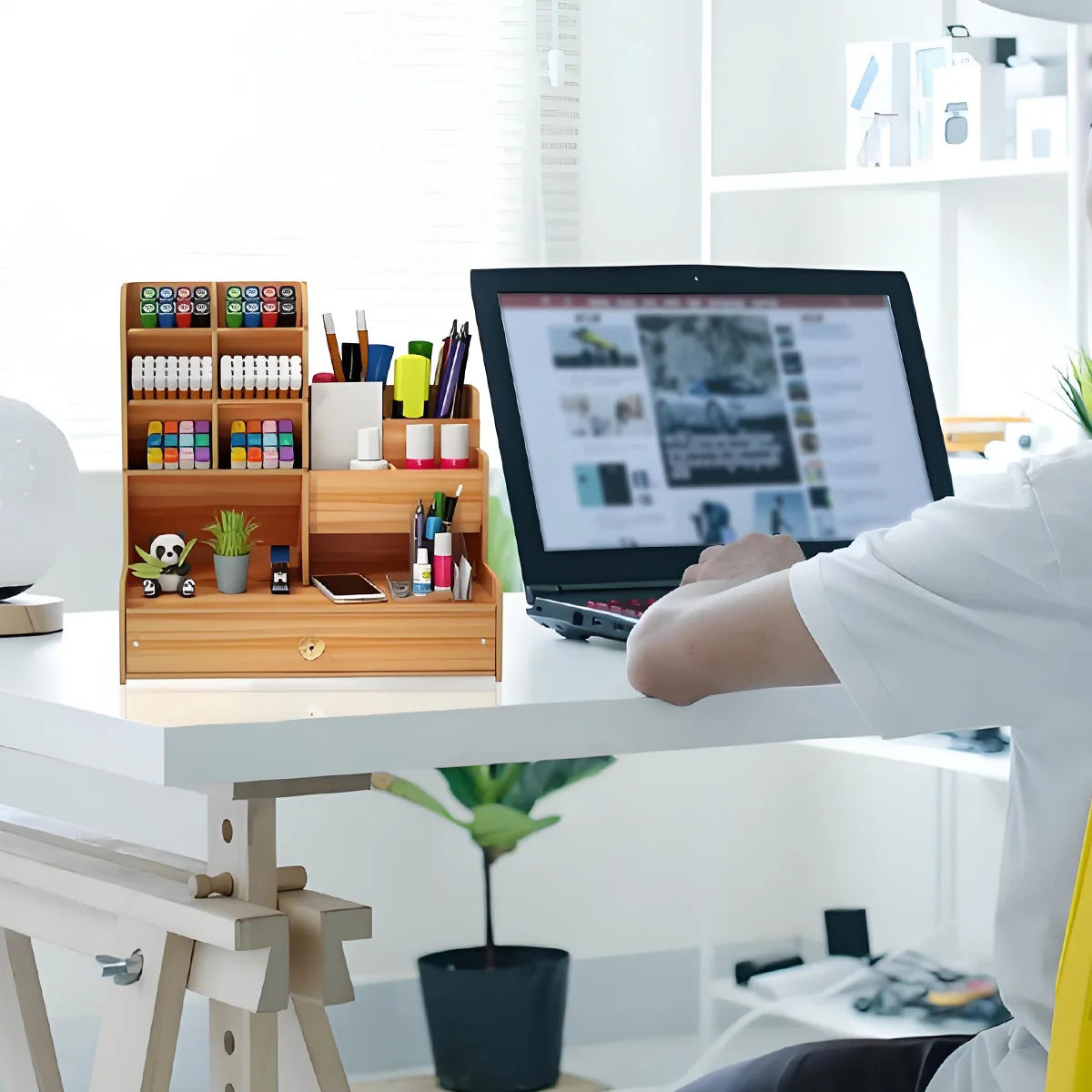 Wooden Desktop Organizer for Pens and Office Supplies