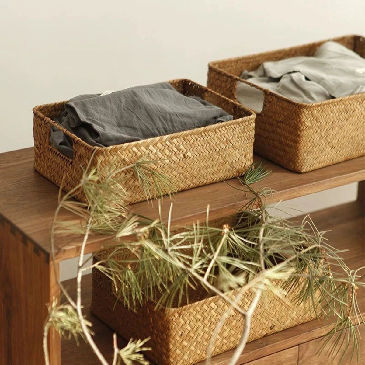 Natural Woven Seagrass Baskets in Different Sizes.