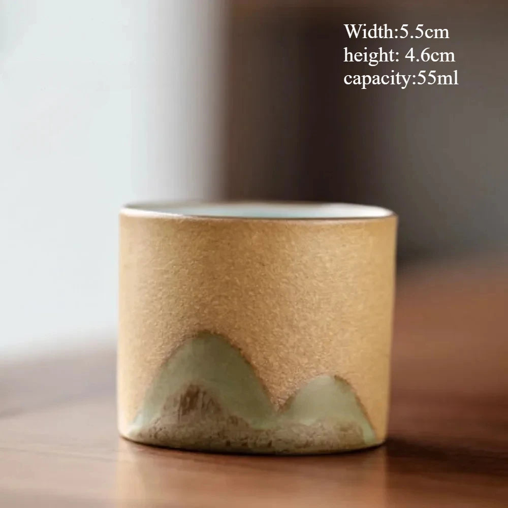 Handmade Ceramic Coffee Mug with Wooden Handle – Retro Tea & Coffee Cup with Filter Design