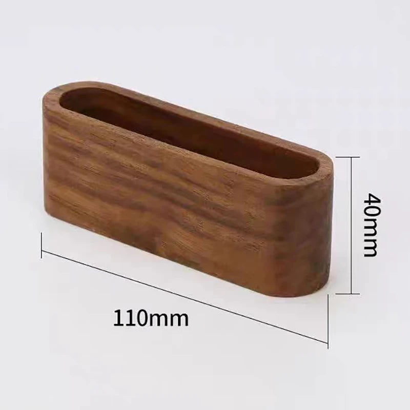 Wooden Business Card Display Stand with Pen Holder and Memo Storage