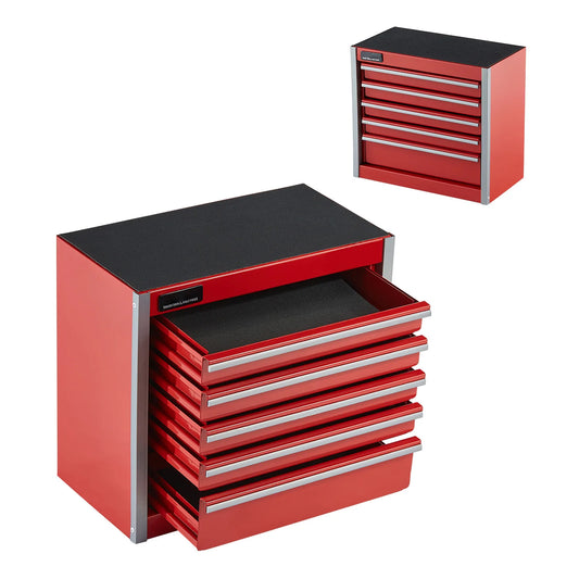 Red and Black Small Tool Chest with Multiple Drawers for Garage Storage.