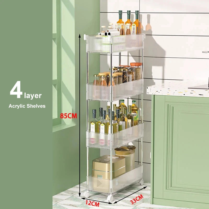 Rolling Storage Cart with Wheels – Slim Acrylic Multi-Tier Organizer Cabinet