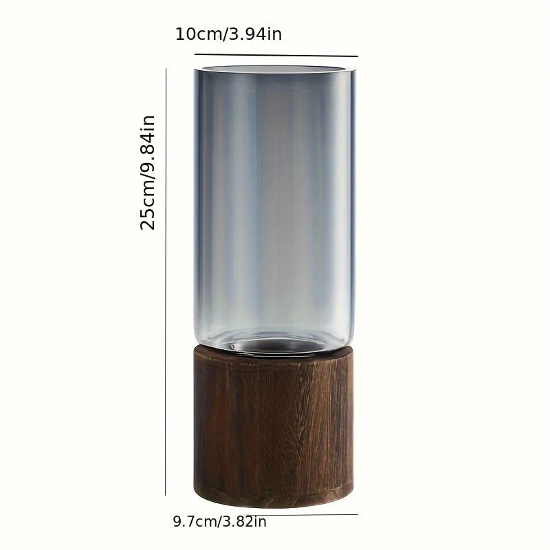 Contemporary Glass Vase with Minimalist Wooden Stand.