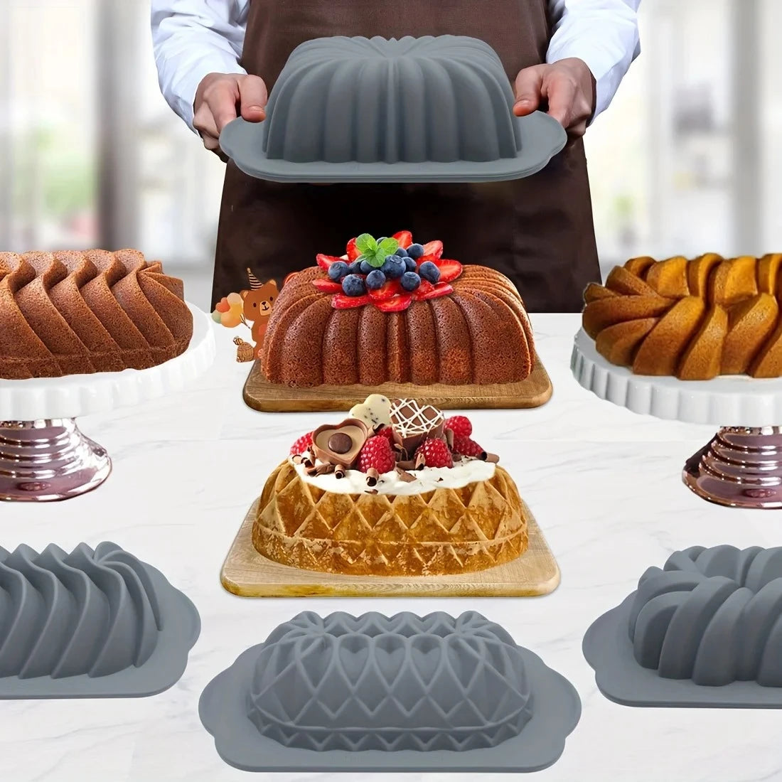 Silicone Bakeware Set – Non-Stick Cake Molds with Flower & Assorted Shapes
