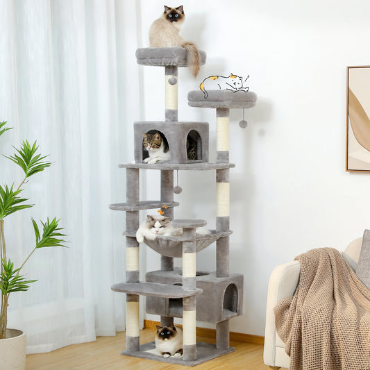 Large Cat Tree and Tower for Indoor Cats With Sisal-Covered Scratching Posts Spacious Hammock Padded Perches and Condos.
