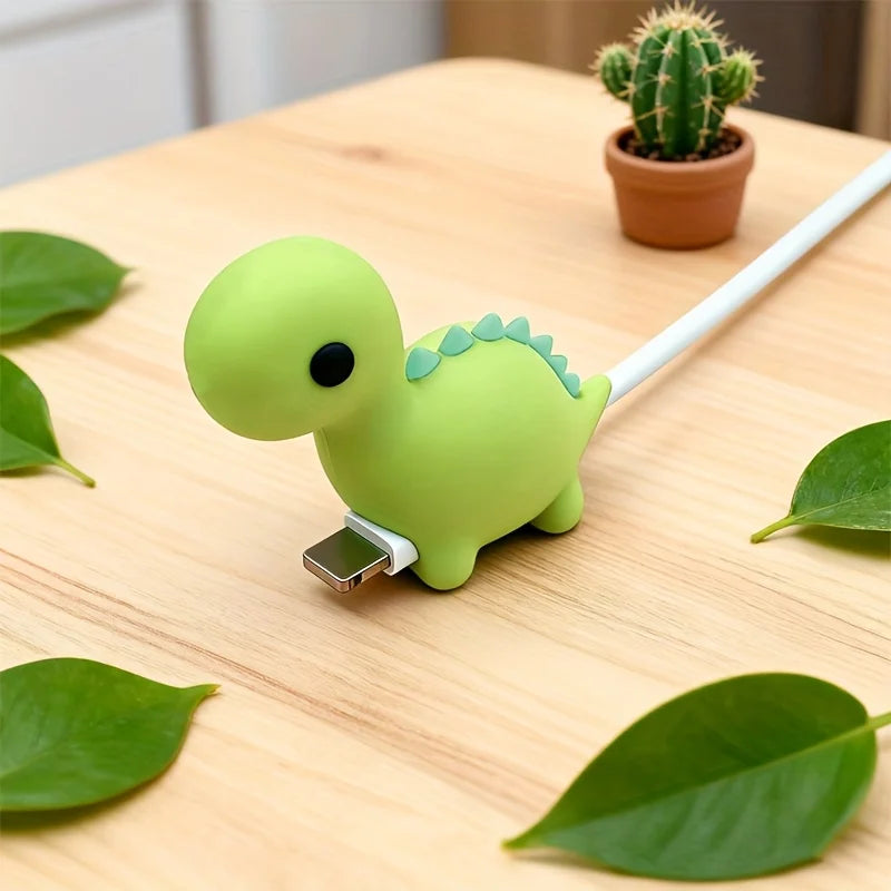 Cartoon Pink and Green Dinosaur Cable Protector for iPhone and Android Chargers