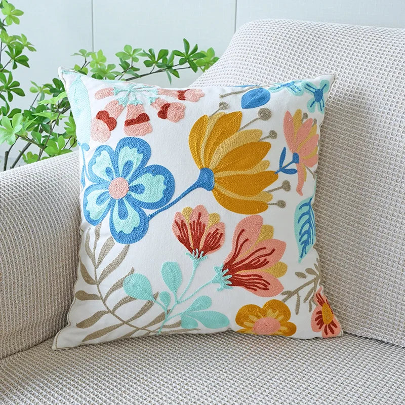 Pure Cotton Flower Towel Embroidered Cushion Cover – Modern Nordic Sofa Pillowcase