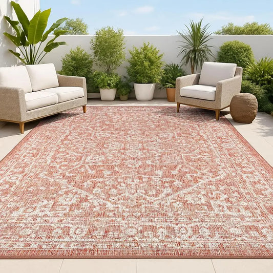 8 X 10 Durable Medallion Pattern Rug for Home and Outdoor Areas.