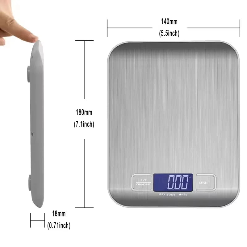 Stainless Steel Digital Kitchen Scale with LED Display – 10kg Capacity Precision Weighing
