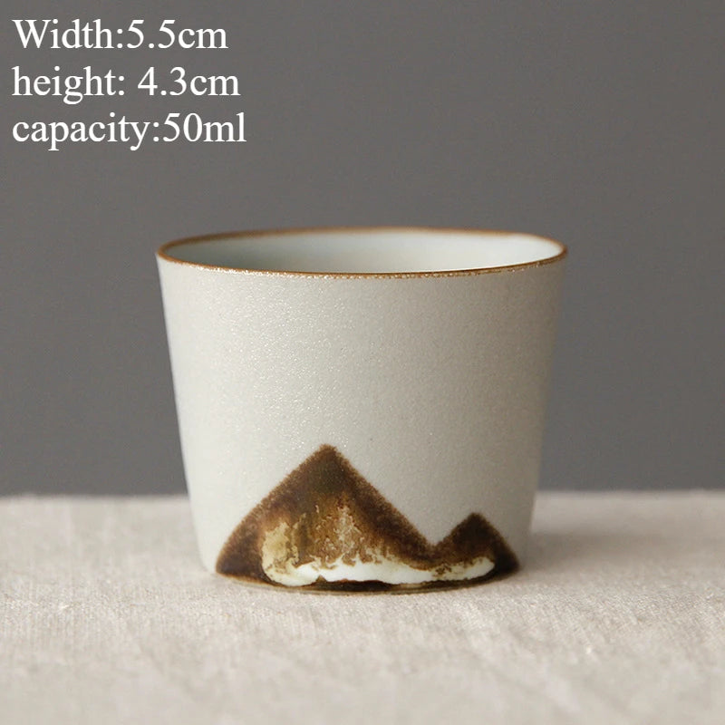 Handmade Ceramic Coffee Mug with Wooden Handle – Retro Tea & Coffee Cup with Filter Design