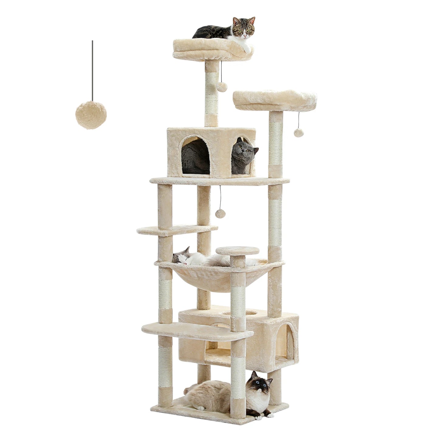 Large Cat Tree and Tower for Indoor Cats With Sisal-Covered Scratching Posts Spacious Hammock Padded Perches and Condos.