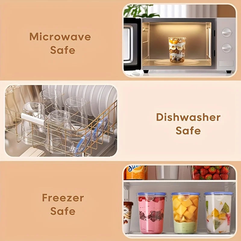 4PCS Microwave-Safe Oat Containers, Containers for Yogurt & Fruit,  28oz Reusable Breakfast Storage Jars with Sealing Rings