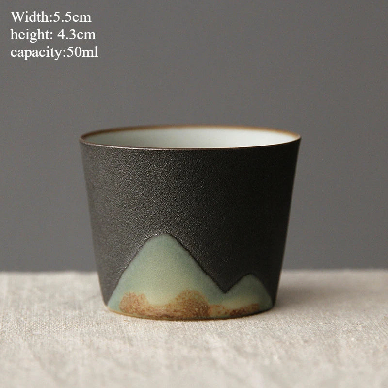 Handmade Ceramic Coffee Mug with Wooden Handle – Retro Tea & Coffee Cup with Filter Design