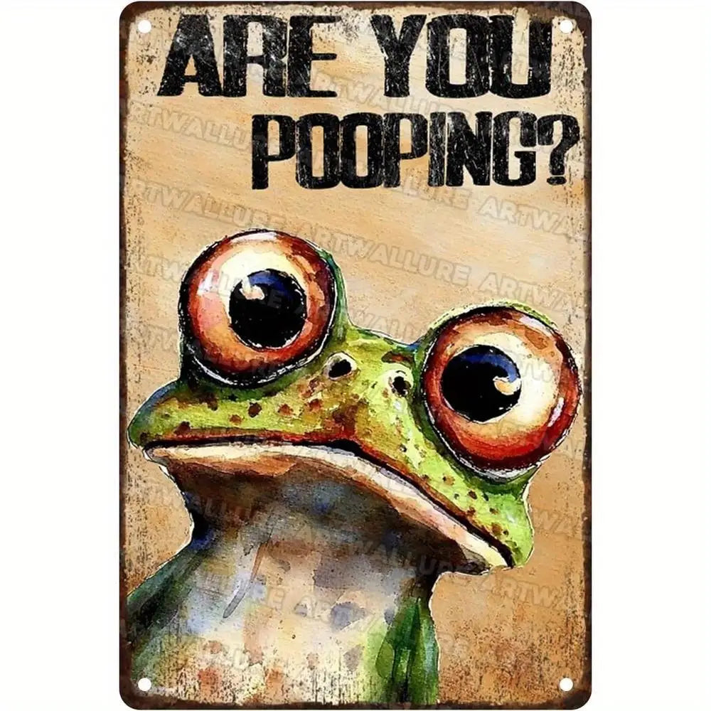 Humorous Frog Metal Wall Art for Bathroom Decor.