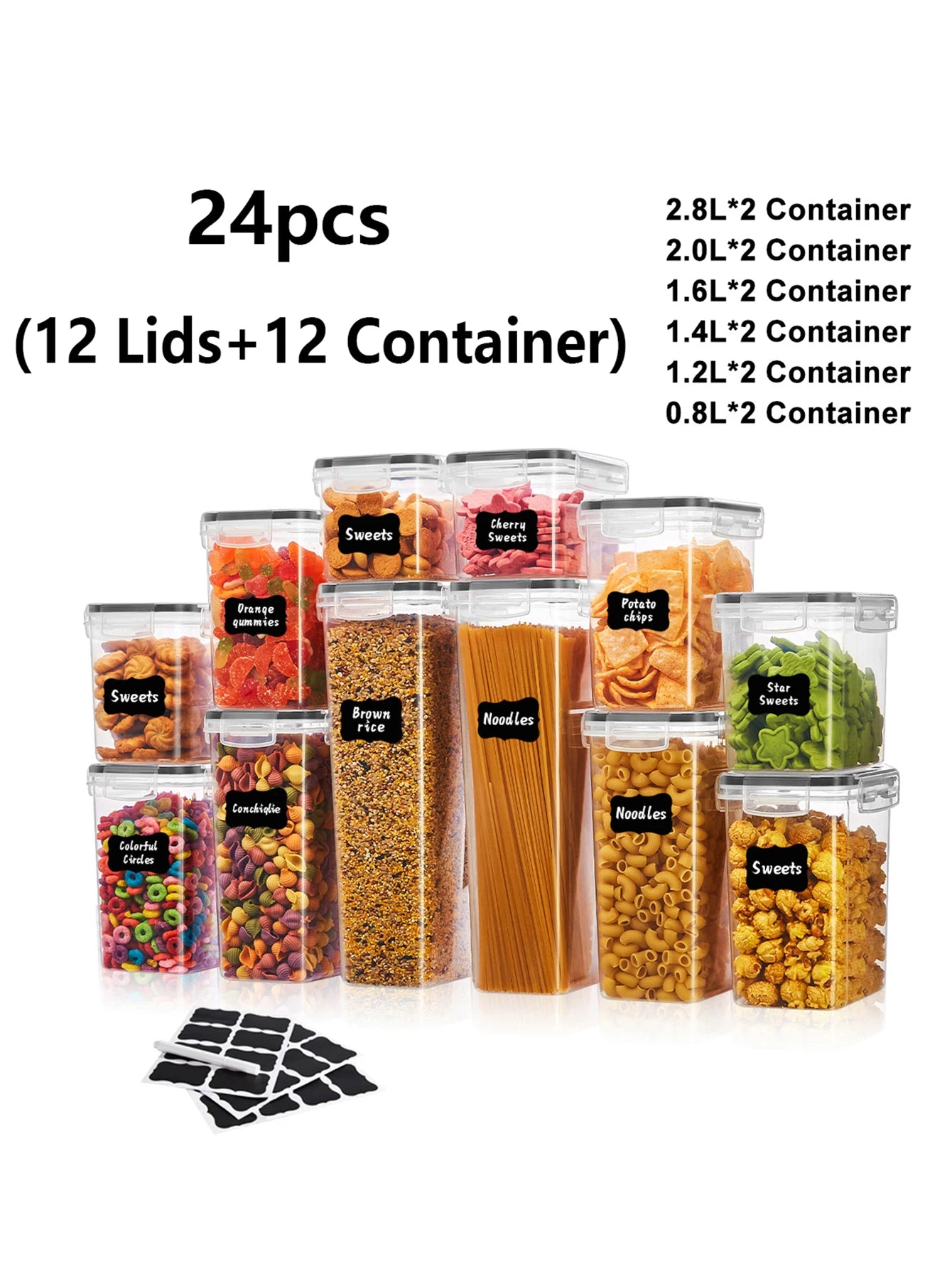 24PCS Sealed Food Storage Containers with Lids – Kitchen Organizer for Grains, Rice & Pasta
