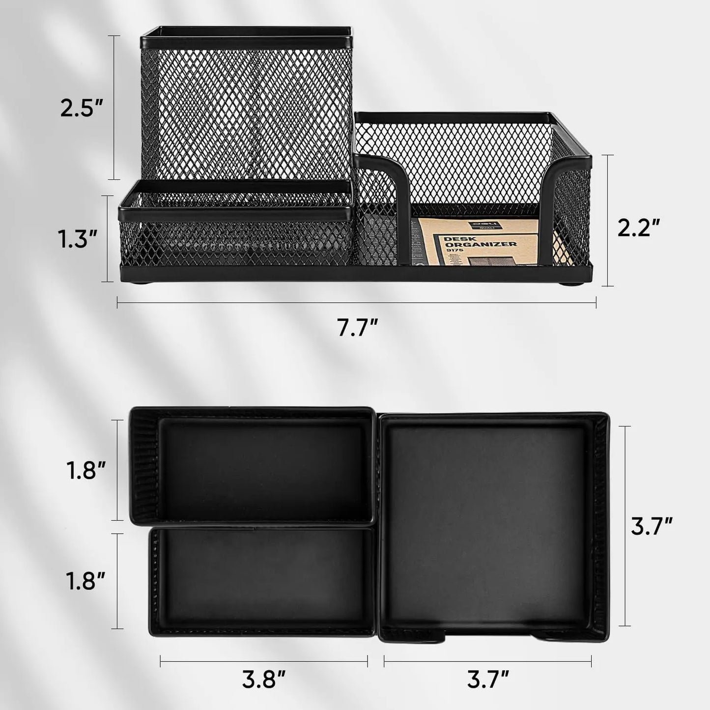 Black Mesh Desk Organizer Caddy with Pencil Holder and 3 Storage Compartments
