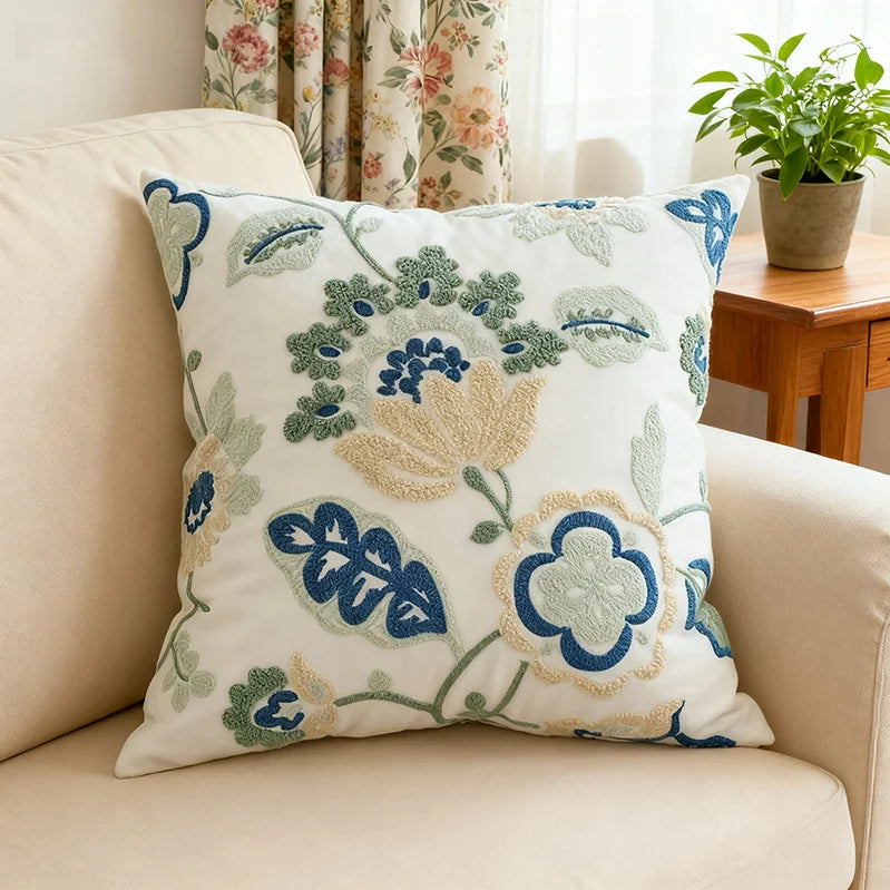 Pure Cotton Flower Towel Embroidered Cushion Cover – Modern Nordic Sofa Pillowcase