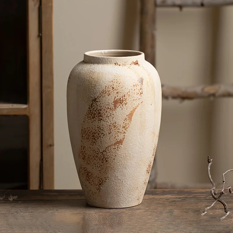 Elegant Retro Ceramic Flower Pot with Timeless Speckled Finish.