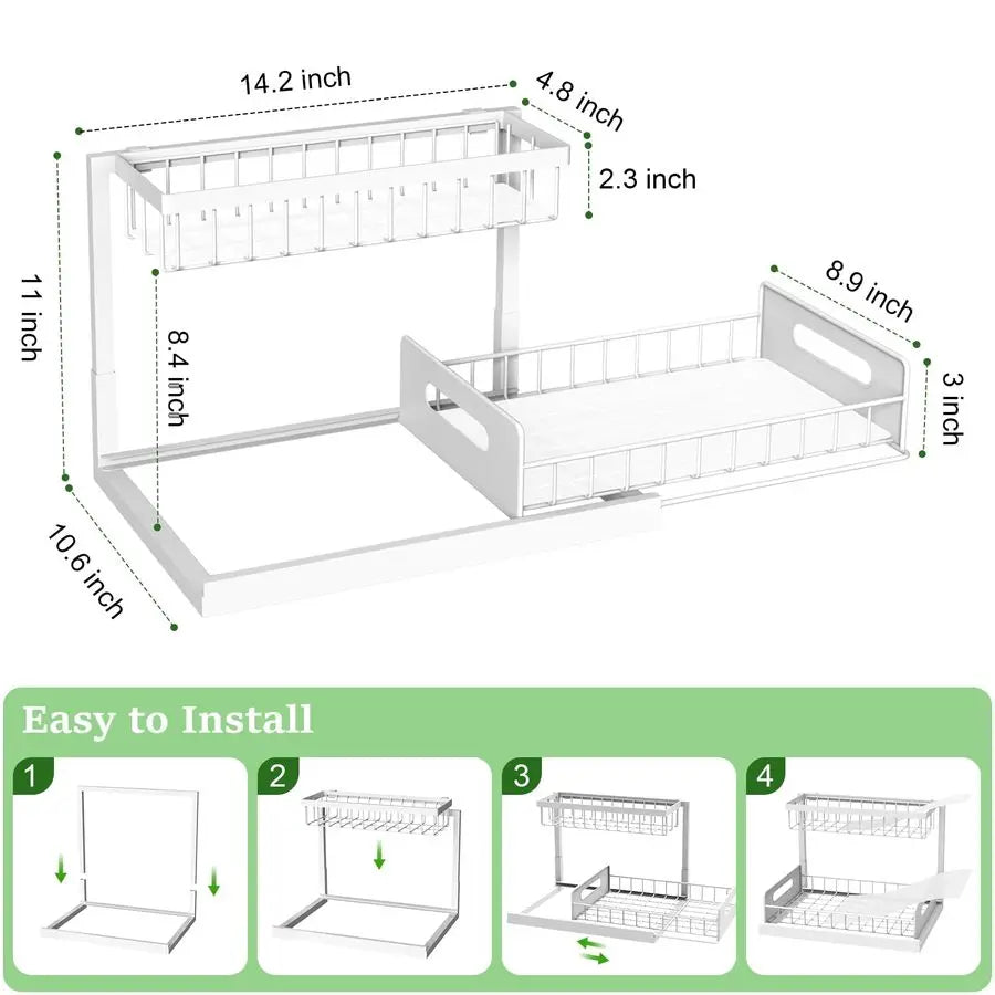 Under Sink Organizer – 2 Tier Pull-Out Slide-Out Cabinet Storage Shelf for Kitchen & Bathroom