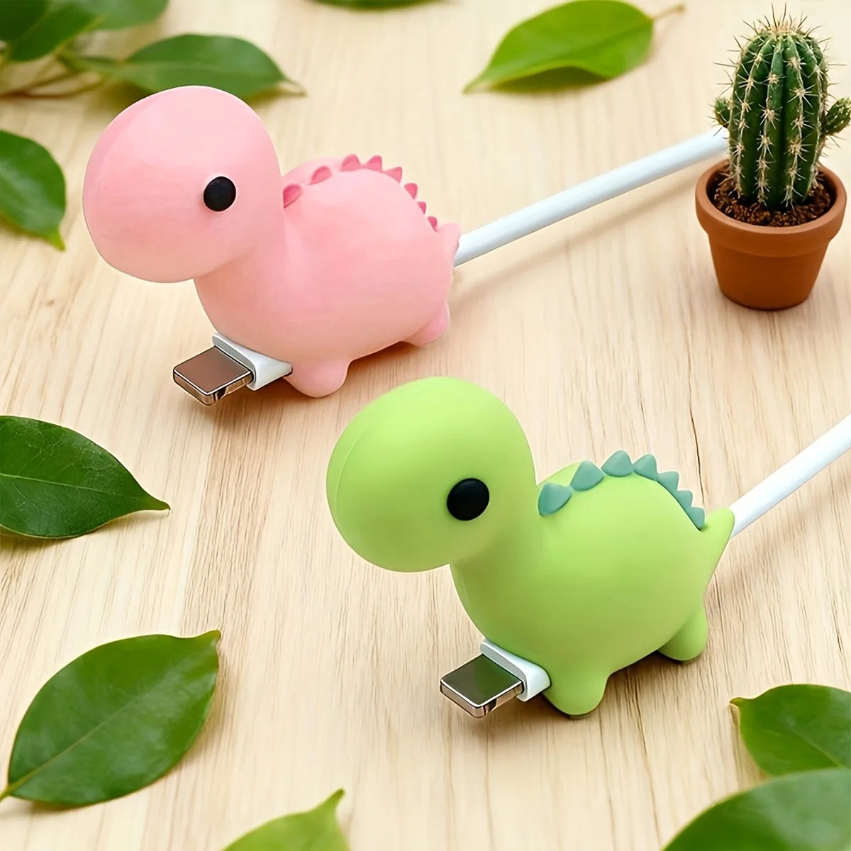 Cartoon Pink and Green Dinosaur Cable Protector for iPhone and Android Chargers