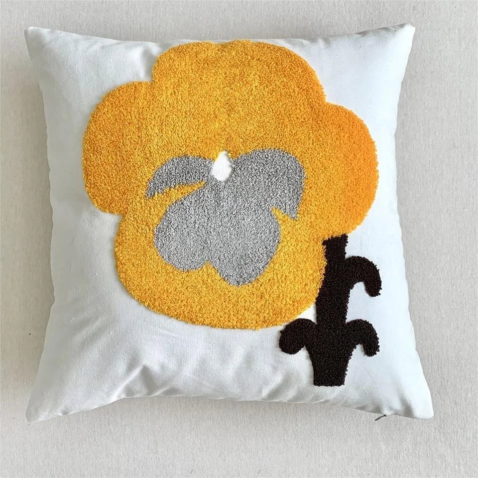 Pure Cotton Flower Towel Embroidered Cushion Cover – Modern Nordic Sofa Pillowcase