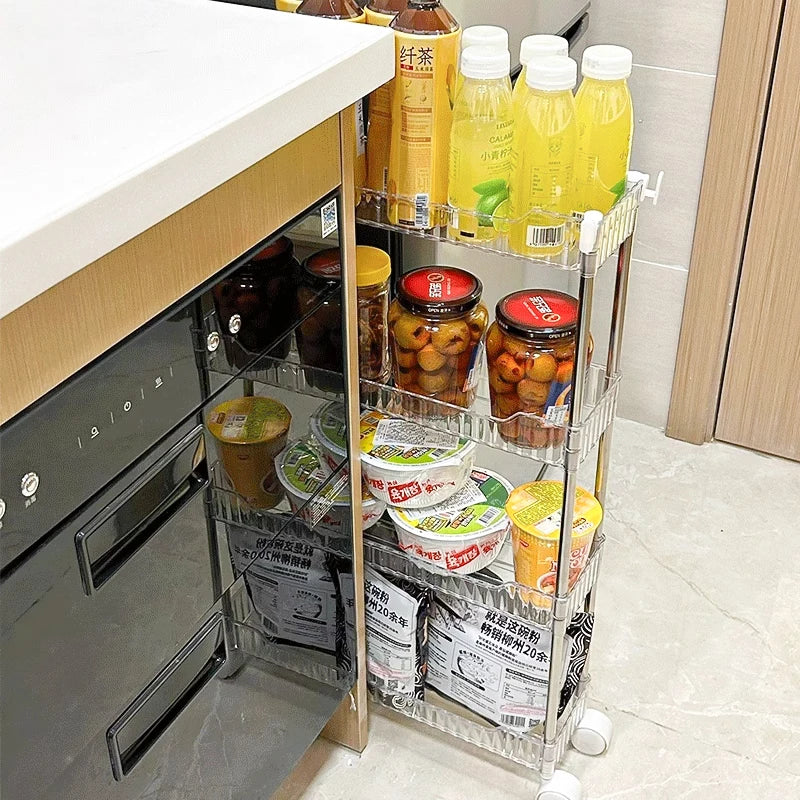 Rolling Storage Cart with Wheels – Slim Acrylic Multi-Tier Organizer Cabinet