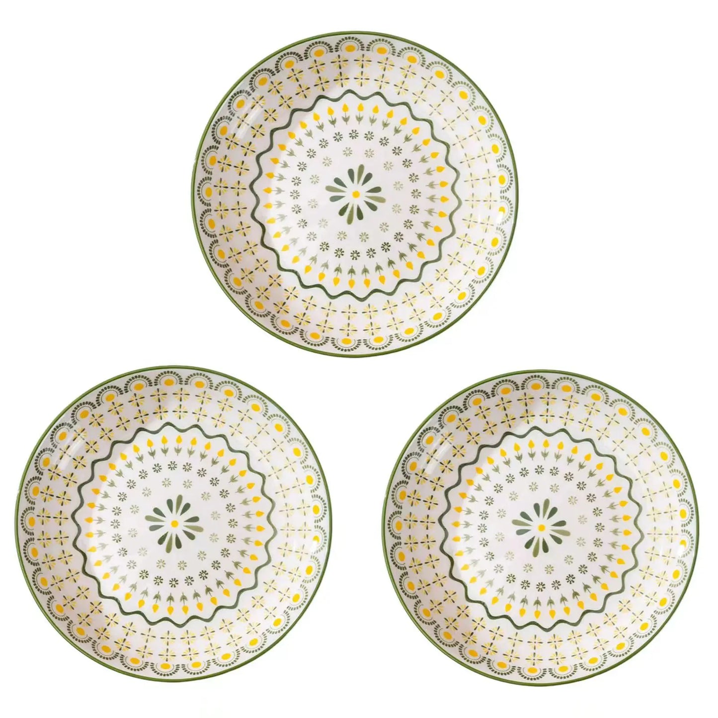 Creative Bohemian Ceramic Dinner Plate – High-Rimmed Multi-Use Home Dish