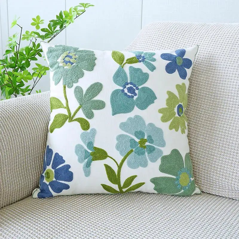 Pure Cotton Flower Towel Embroidered Cushion Cover – Modern Nordic Sofa Pillowcase