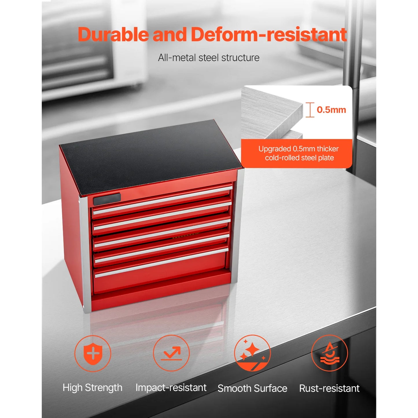 Red and Black Small Tool Chest with Multiple Drawers for Garage Storage.