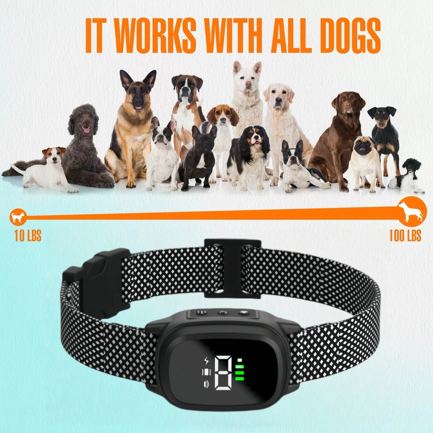 Waterproof Rechargeable Anti-Bark Collar with Vibration Training.