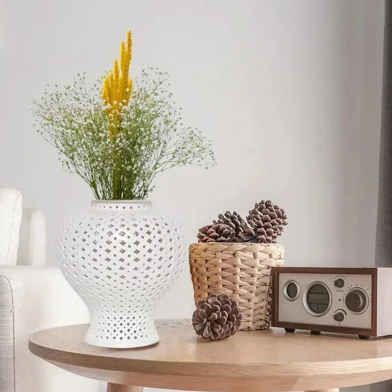 Elegant Hollow-Out Temple Jar for Sophisticated Home Styling.
