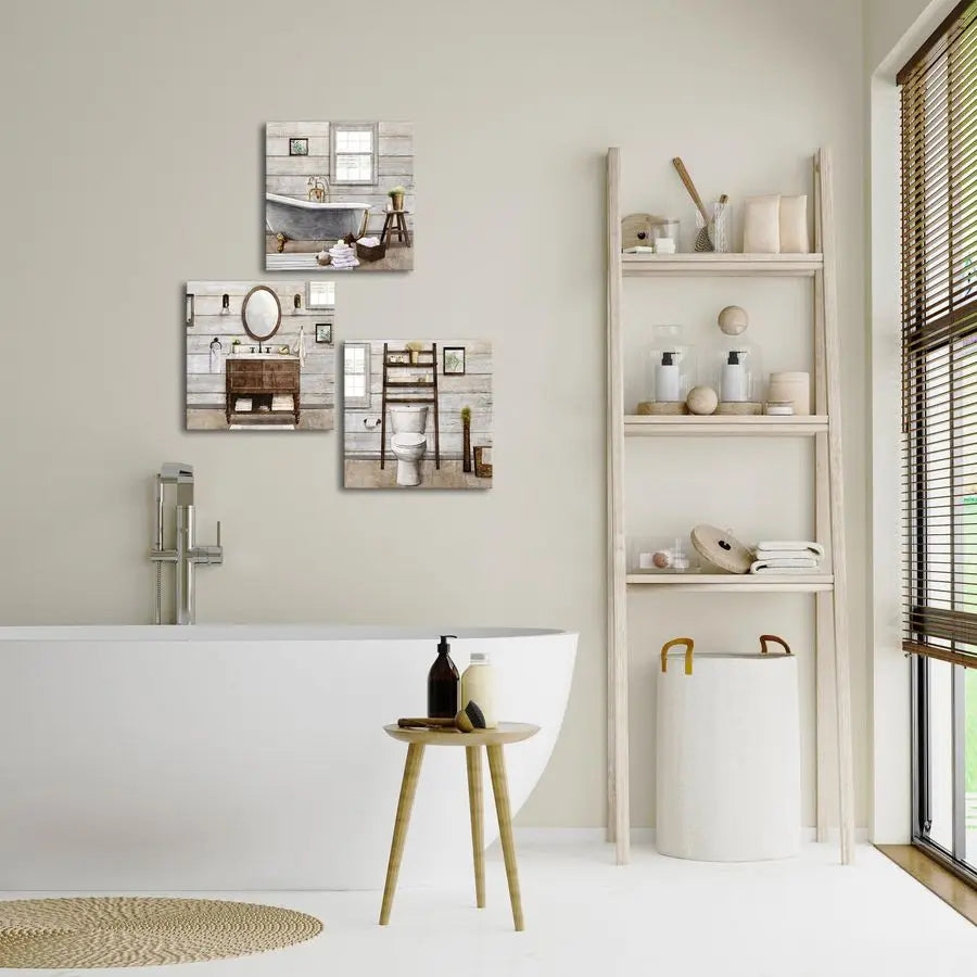 Rustic Framed Canvas Paintings for Warm Home Bathroom Decor.