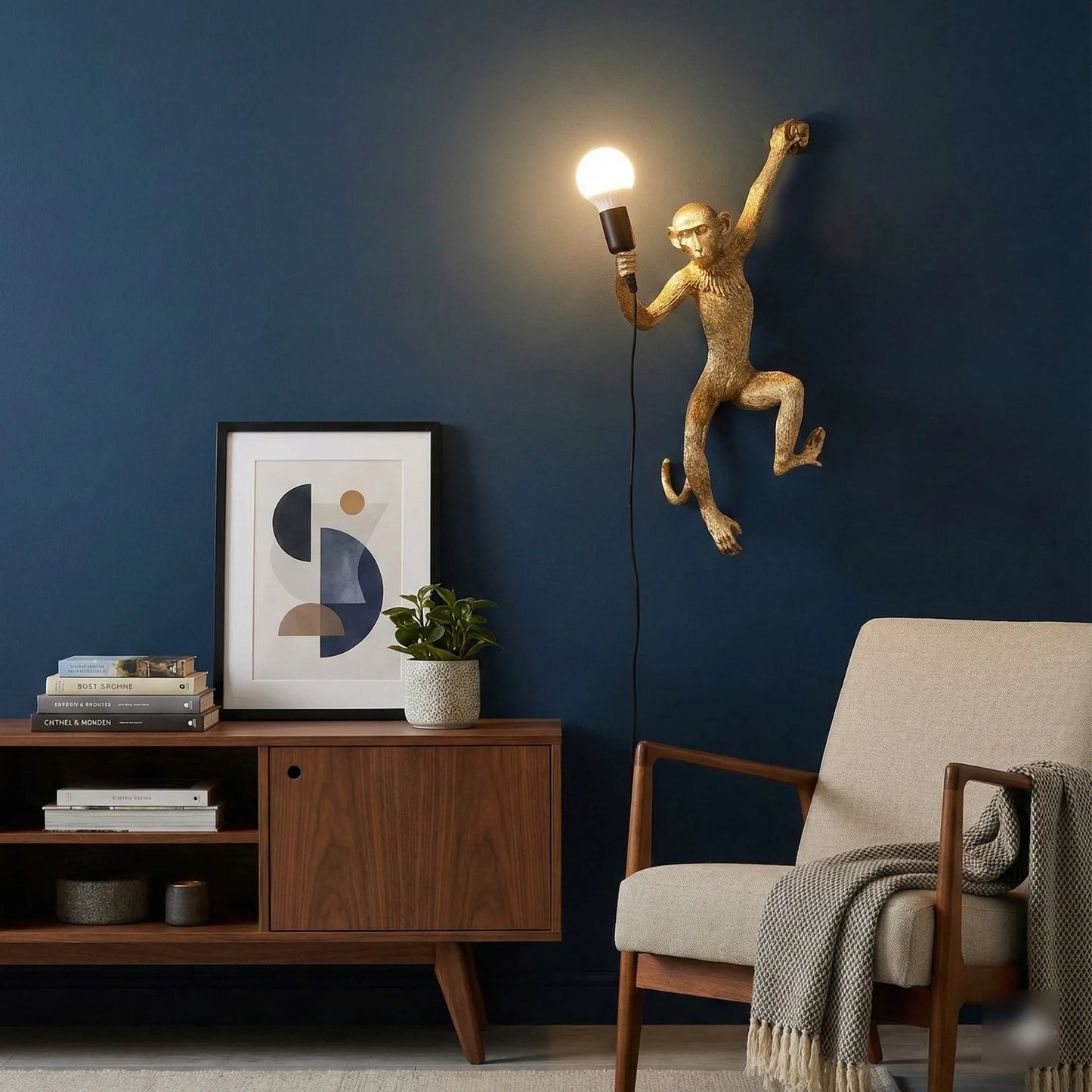 Gold Resin Monkey Wall Lamp Decor Modern Art Light Fixture.