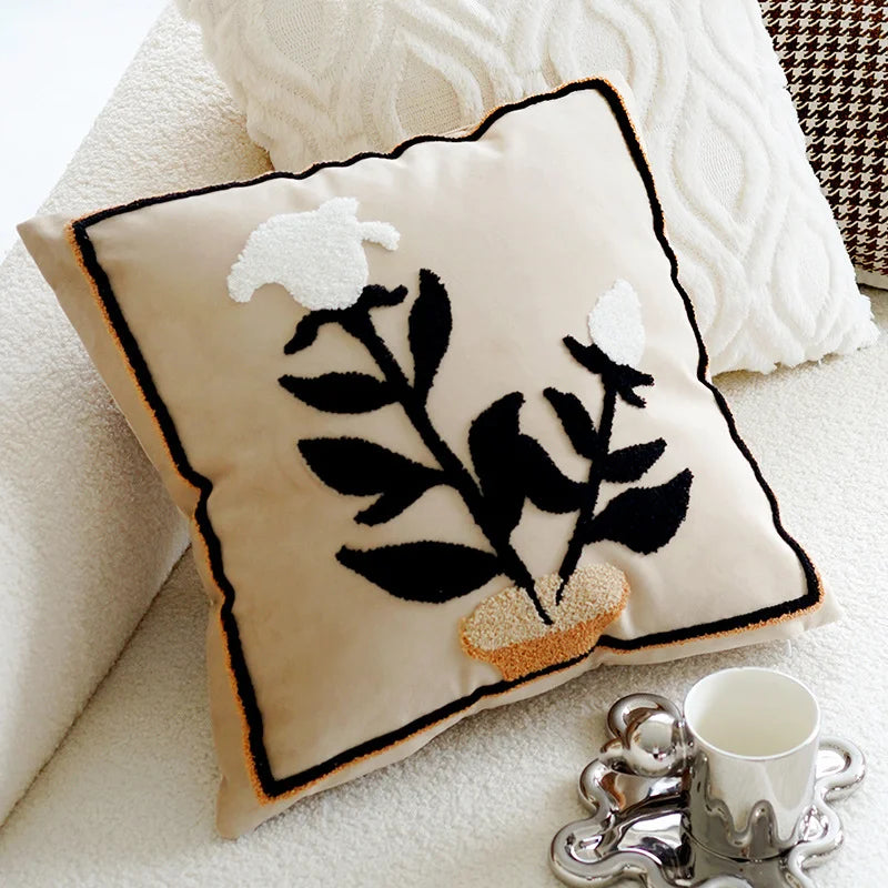 Pure Cotton Flower Towel Embroidered Cushion Cover – Modern Nordic Sofa Pillowcase