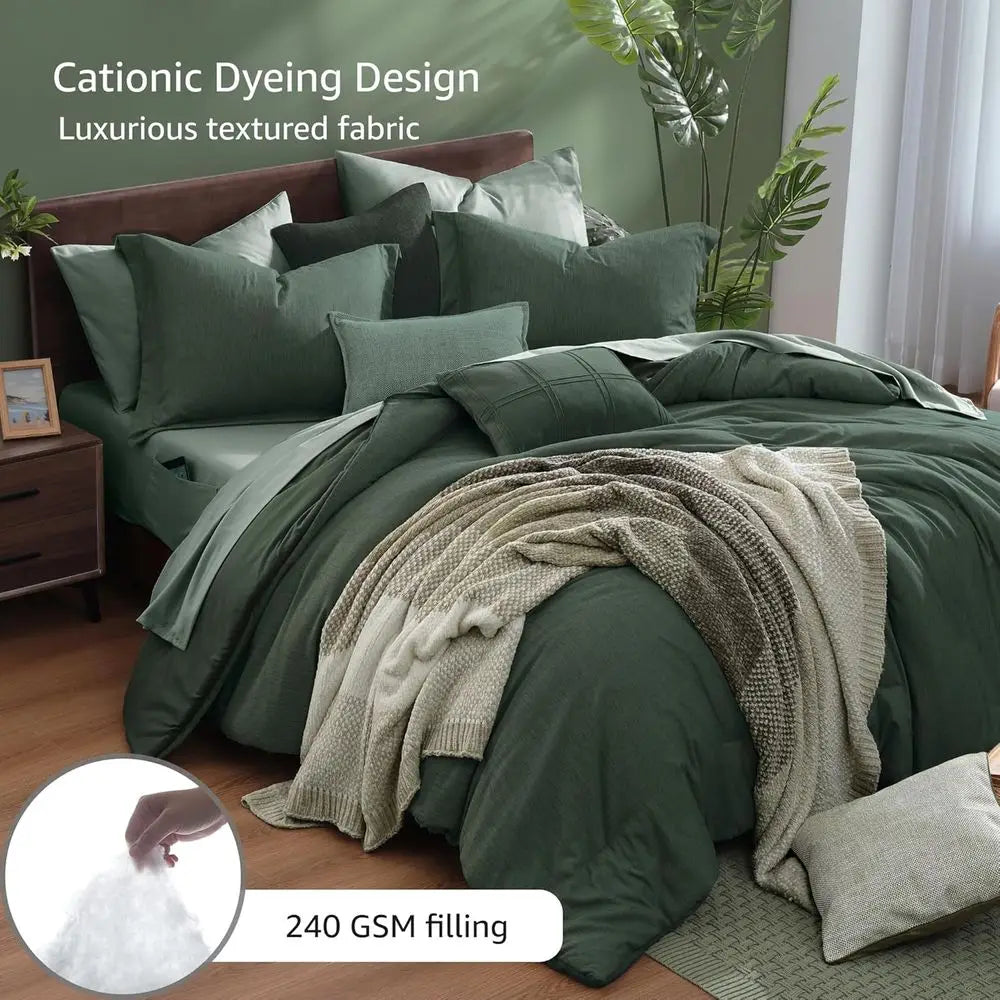 Modern King Bedding Set – Deep Forest 7 Piece Comforter Set with Shams.