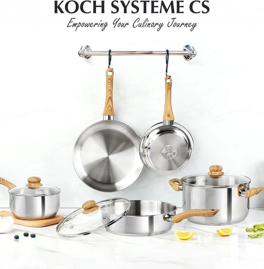 10PCS Stainless Steel Cookware Set – Professional 18/10 Pots & Pans with Cool-Touch Handles