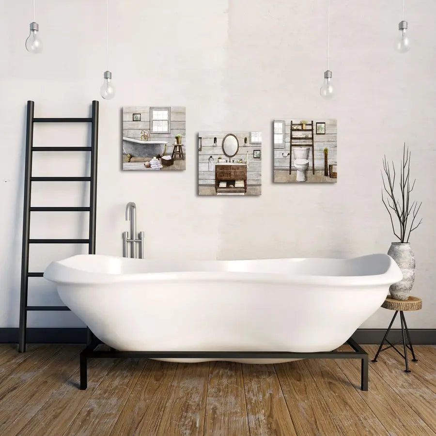 Rustic Framed Canvas Paintings for Warm Home Bathroom Decor.