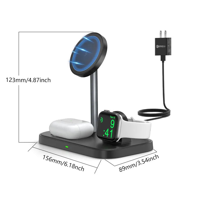 3-in-1 Wireless Charging Station for iPhone, Apple Watch, and AirPods; Compatible with iPhone 16/15/14/13 Series.