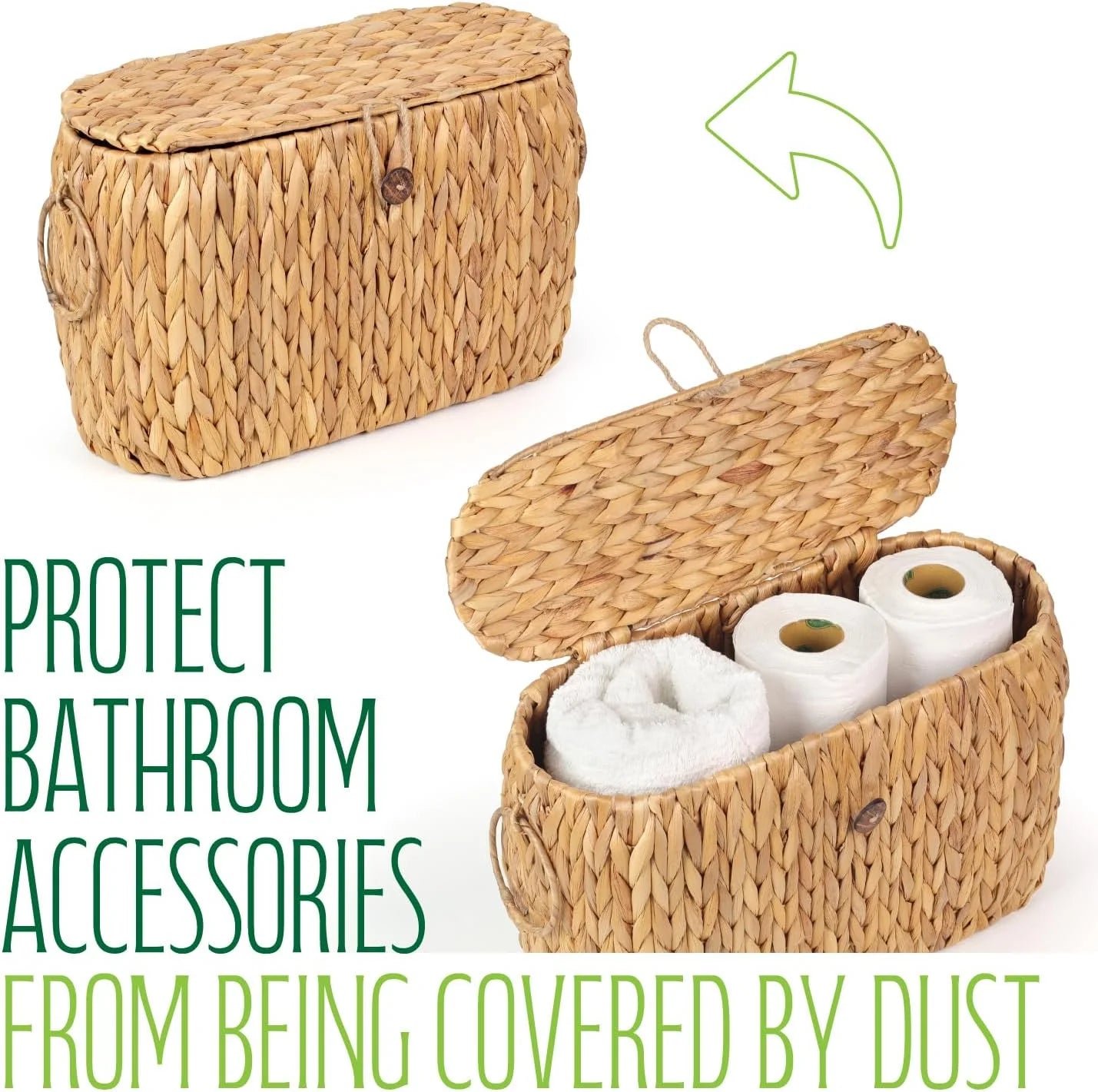 Handwoven Water Hyacinth Storage Basket for Toilet Paper Rolls (6 Roll Capacity)
