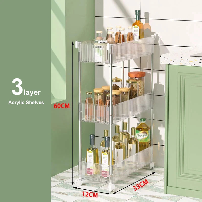 Rolling Storage Cart with Wheels – Slim Acrylic Multi-Tier Organizer Cabinet