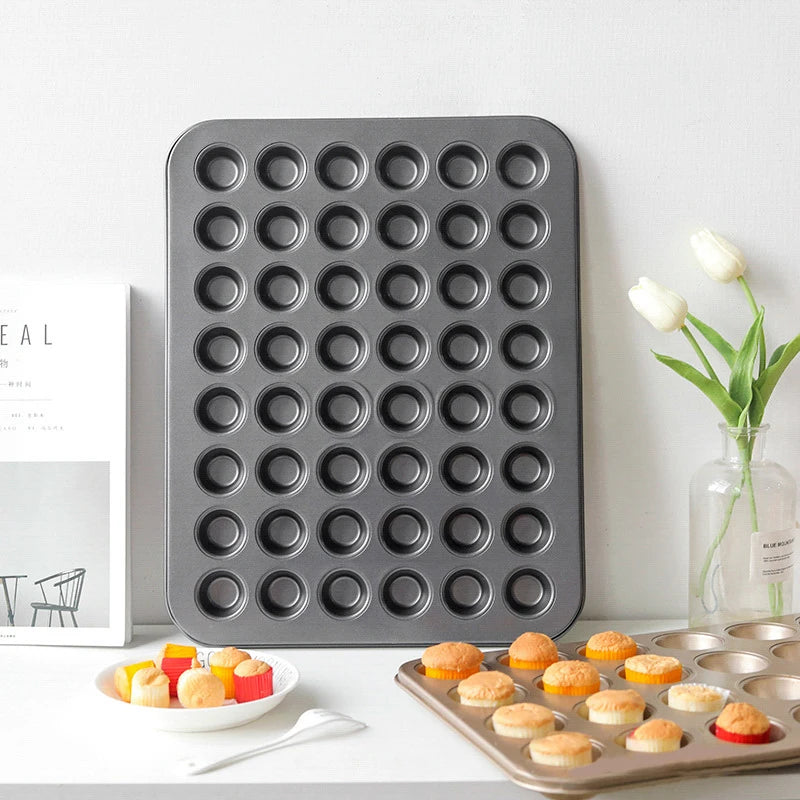 48-Hole Mini Round Muffin Pan – Non-Stick Carbon Steel Cupcake Baking Tray
