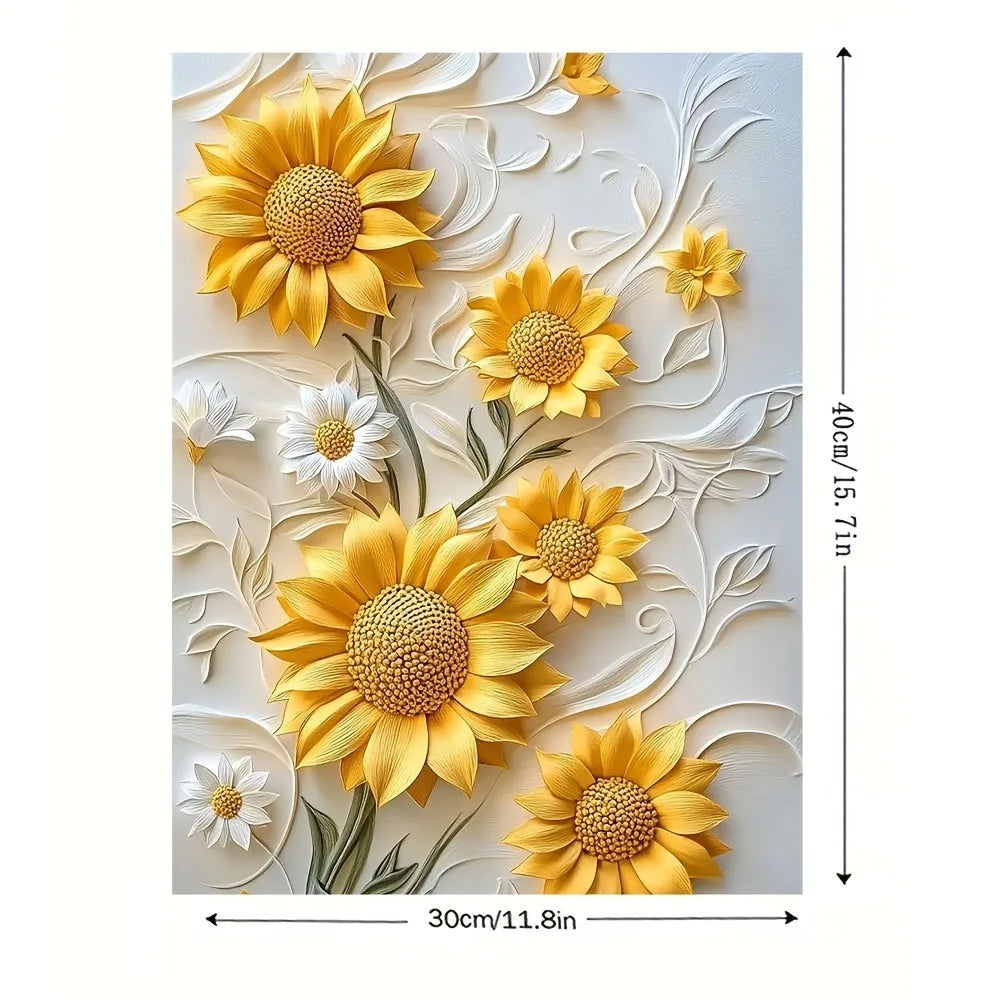 Modern 3D Sunflower Relief Canvas Art with Wooden Frame.