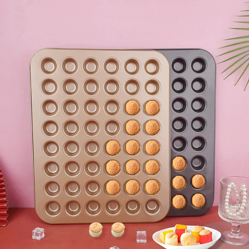 48-Hole Mini Round Muffin Pan – Non-Stick Carbon Steel Cupcake Baking Tray