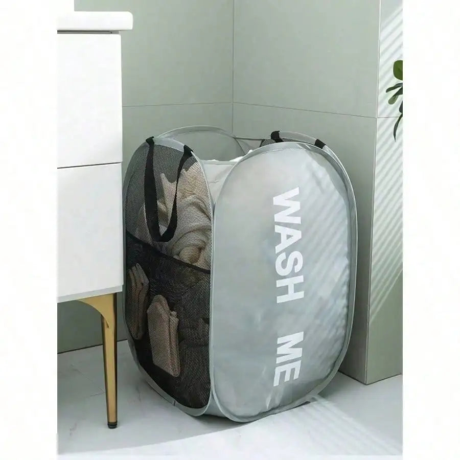 Portable Foldable Laundry Hamper – Breathable Mesh Dirty Clothes Storage Bag
