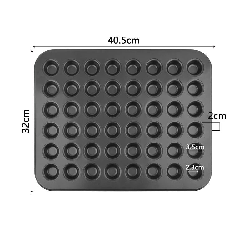 48-Hole Mini Round Muffin Pan – Non-Stick Carbon Steel Cupcake Baking Tray