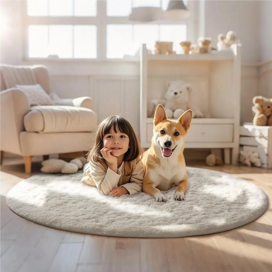 Fluffy Circle Rug for Creating a Soft and Relaxing Atmosphere, Aesthetic 5Ft Circular Rug.