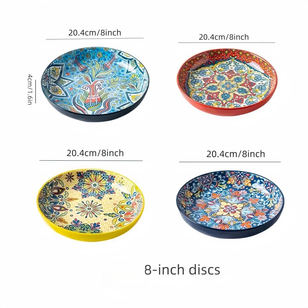 Creative Bohemian Ceramic Dinner Plate – High-Rimmed Multi-Use Home Dish